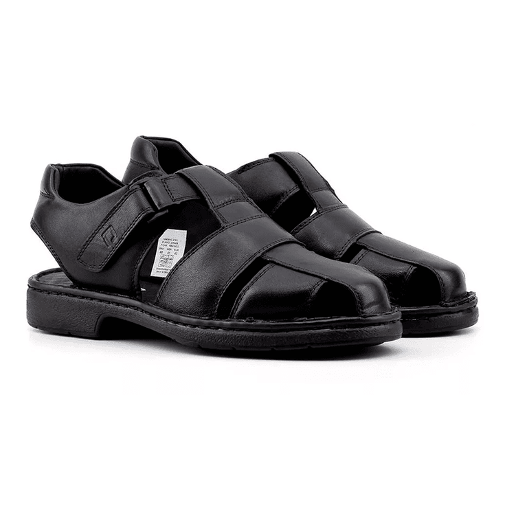 Sandália Masculina Pipper Preto Em Couro Pelica Ad... - Sapataria Web