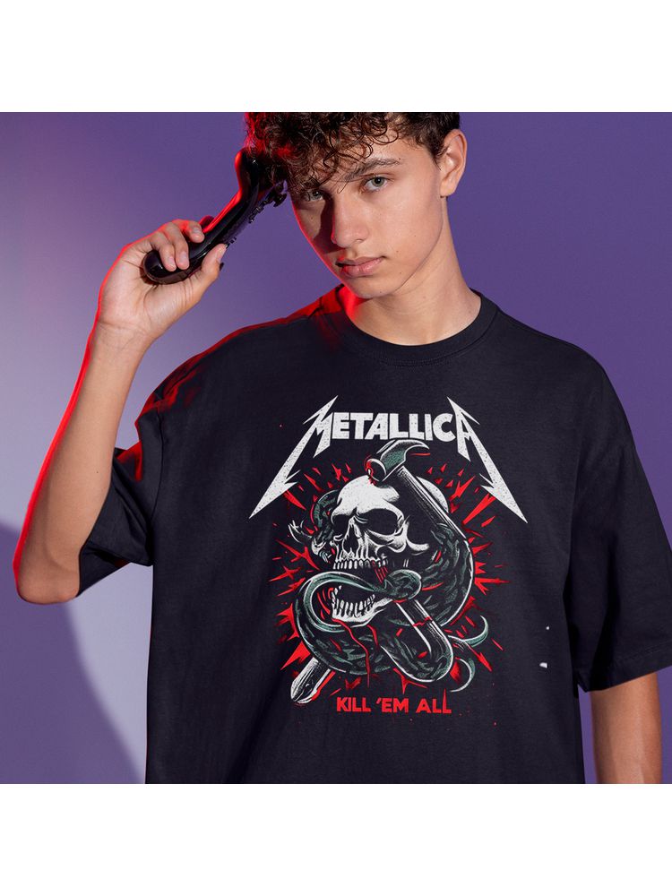Camiseta Algodão Preta Metall... - Bronzo