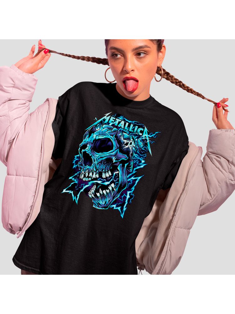 Camiseta Algodão Preta Metallica