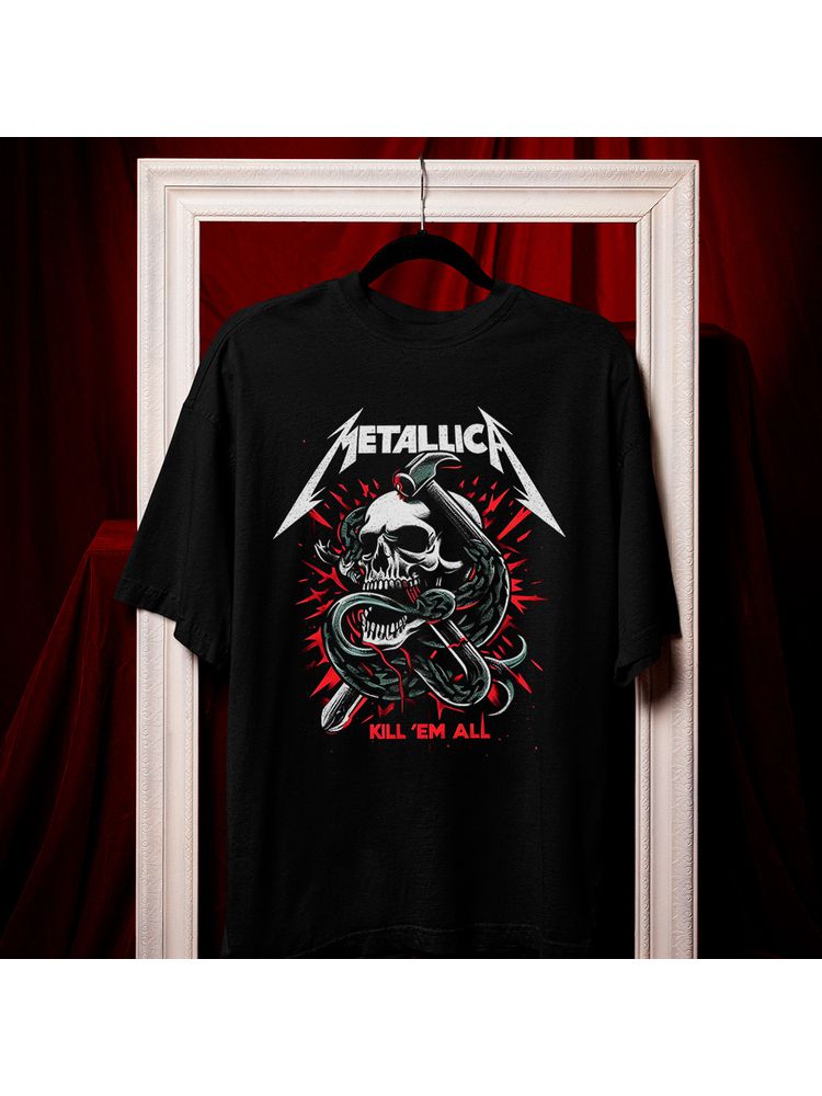 Camiseta Algodão Preta Metallica Caveiras
