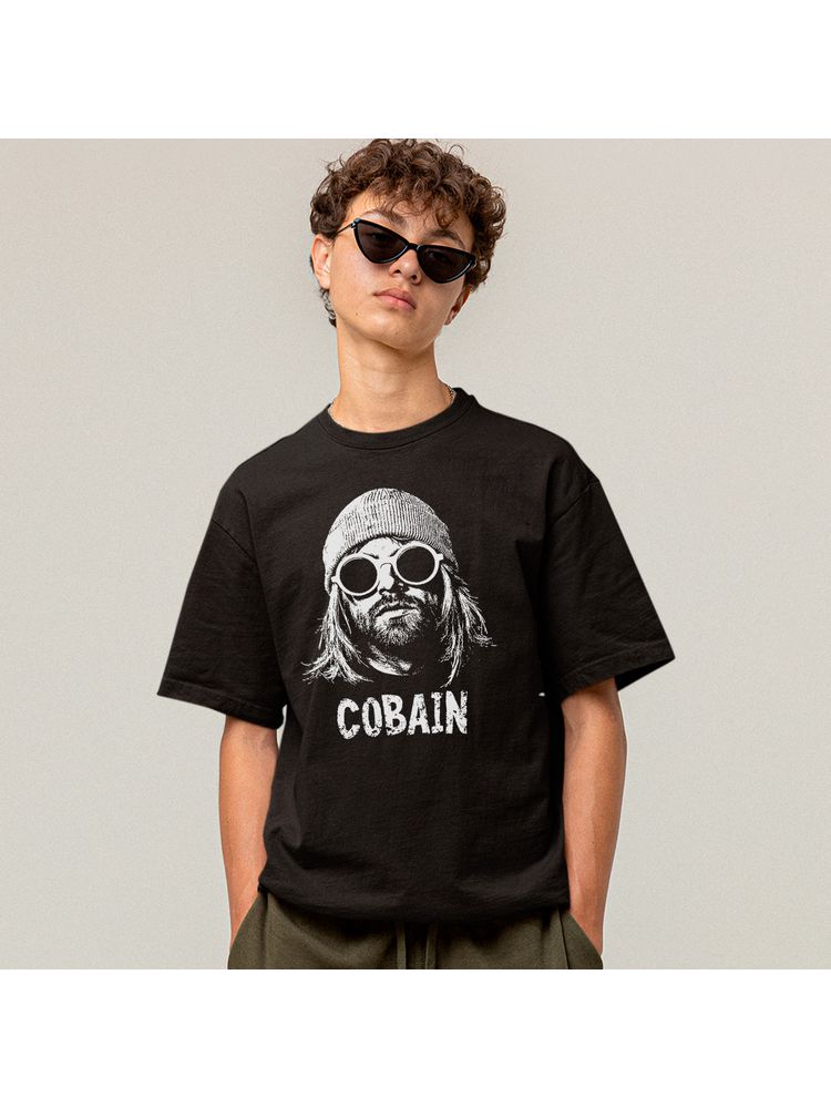 Camiseta Algodão Preta Kurt Cobain
