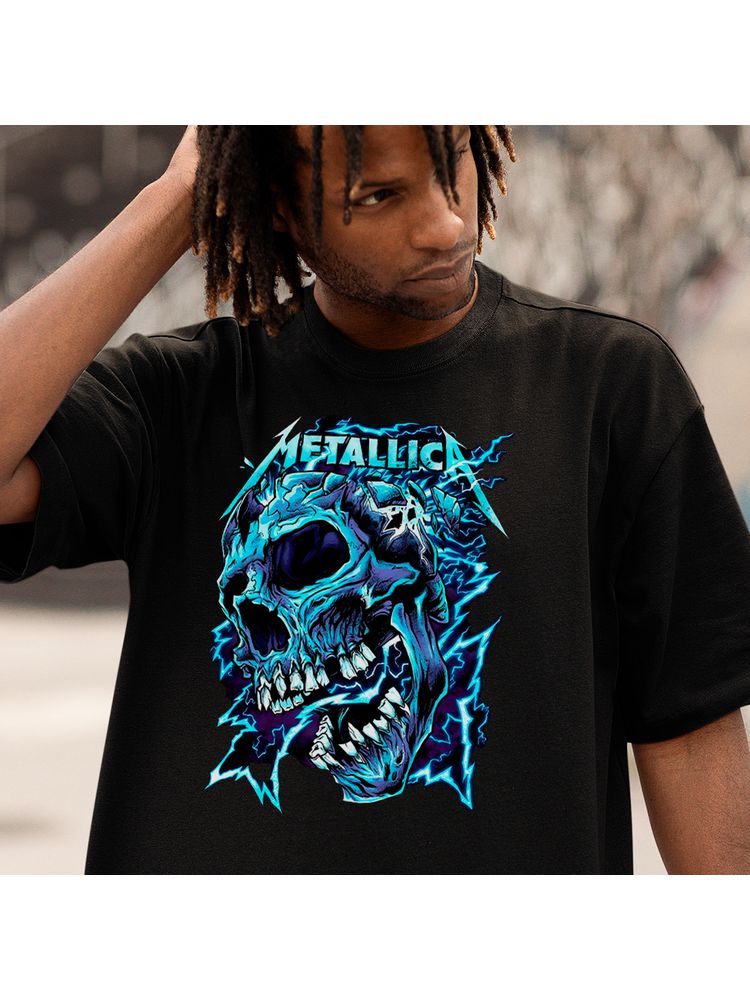 Camiseta Algodão Preta Metallica