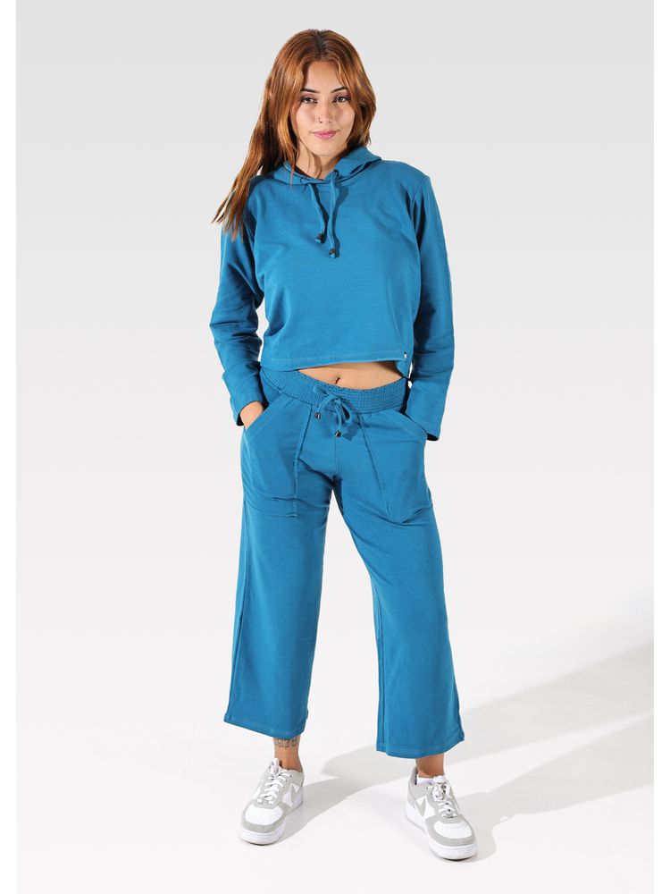Calça Moletinho Pantacourt Azul Turquesa