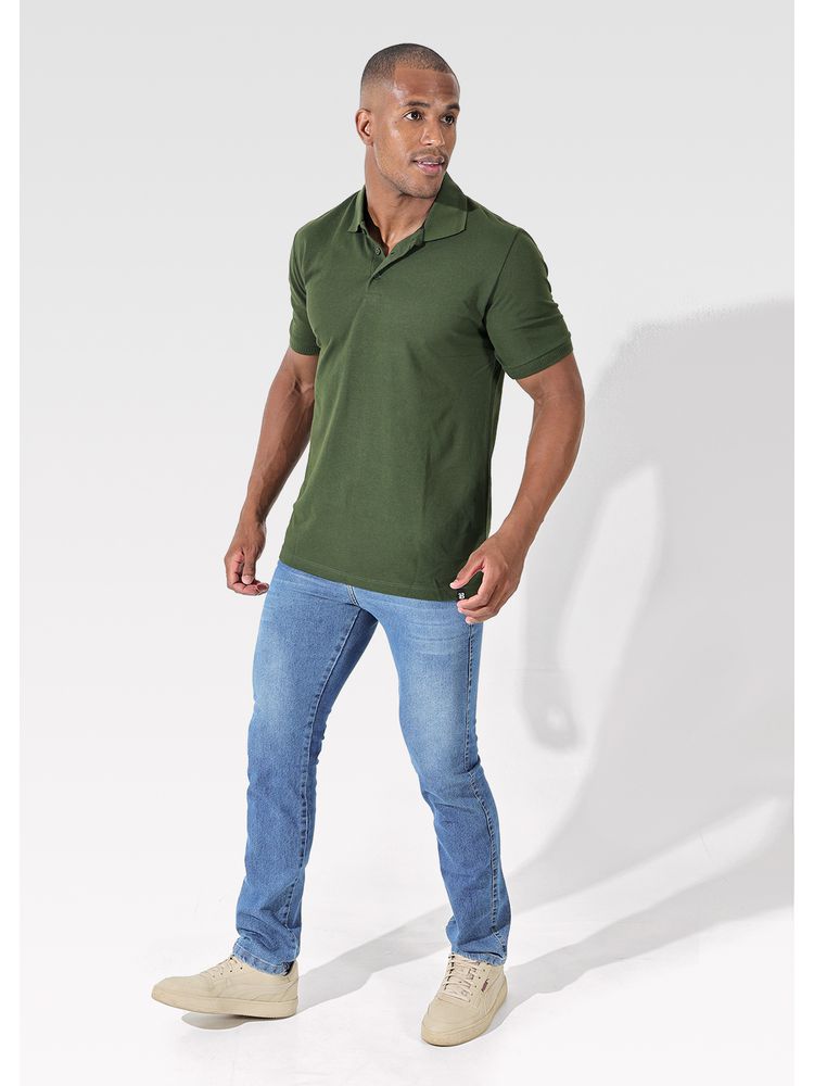 Polo Masculina Verde Musgo