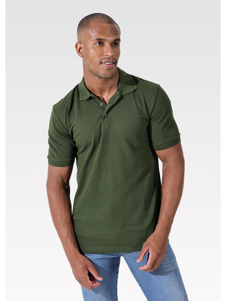 Polo Masculina Verde Musgo