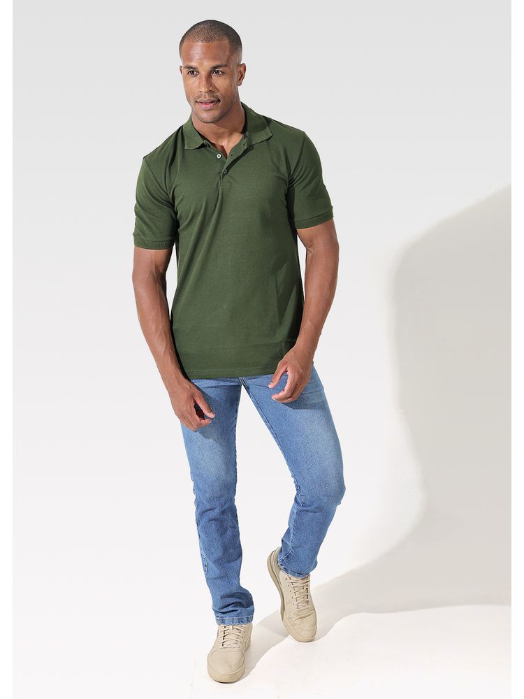 Polo Masculina Verde Musgo