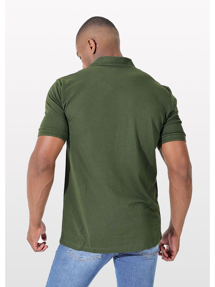 Polo Masculina Verde Musgo