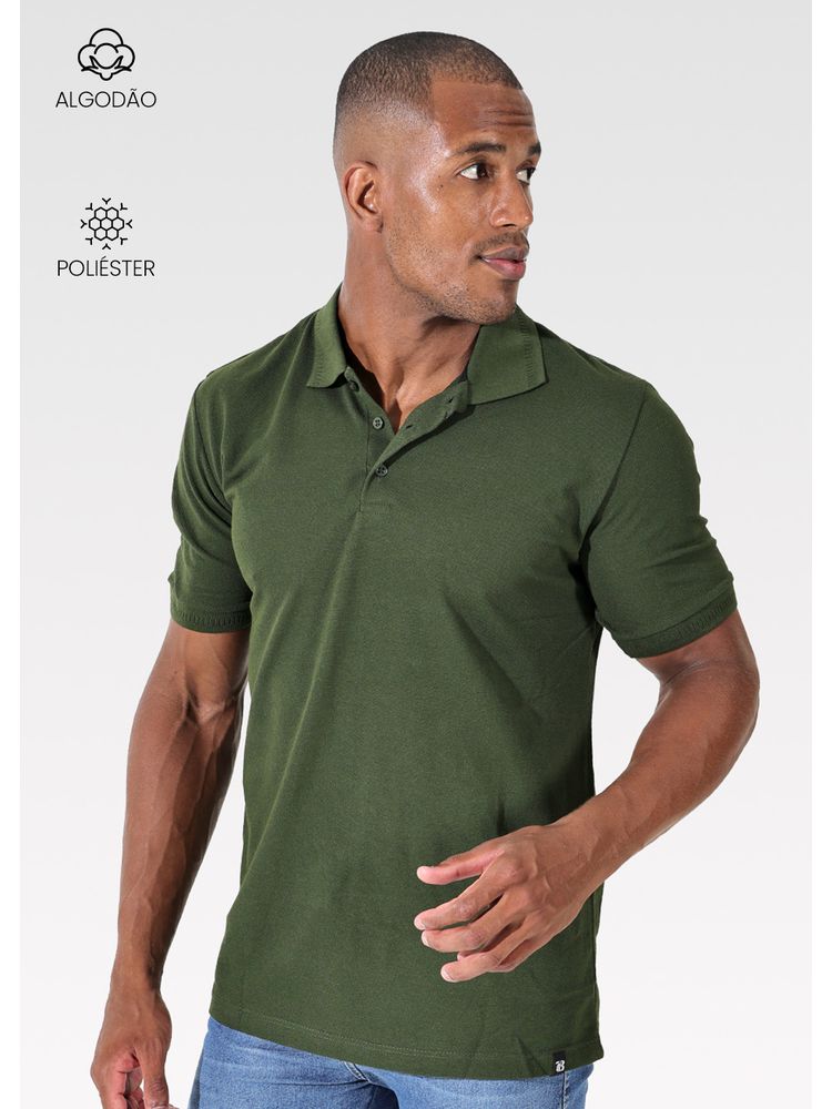  Polo Masculina Verde Musgo - Bronzo