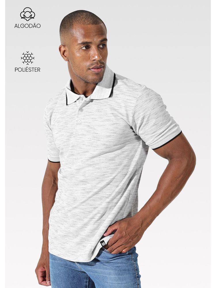  Polo Masculina Cinza Rajado - Bronzo