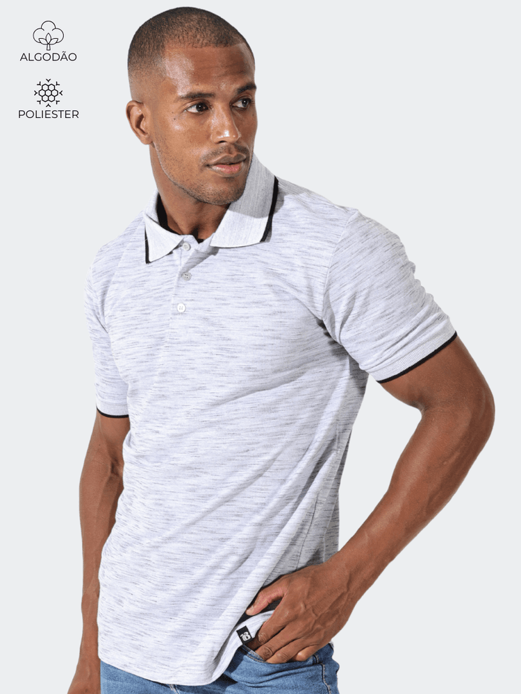  Polo Masculina Cinza Rajado - Bronzo