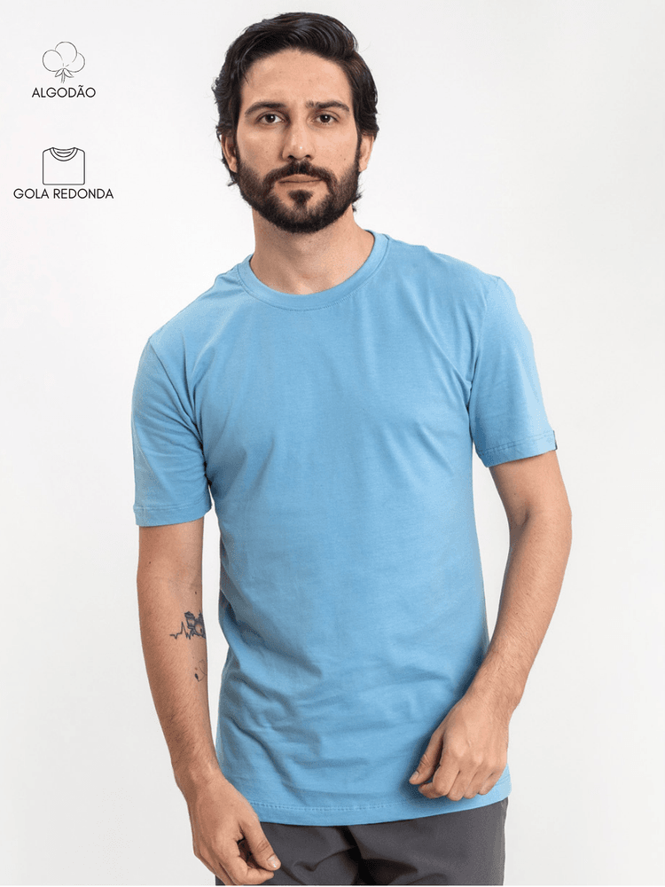 Camiseta Masculina Basic Azul... - Bronzo