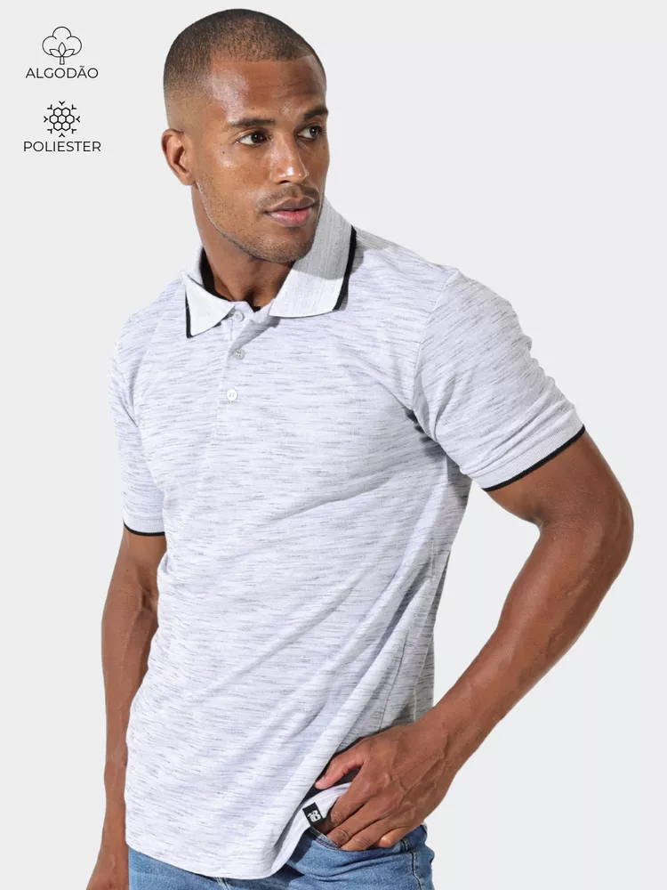  Polo Masculina Cinza Rajado - Bronzo