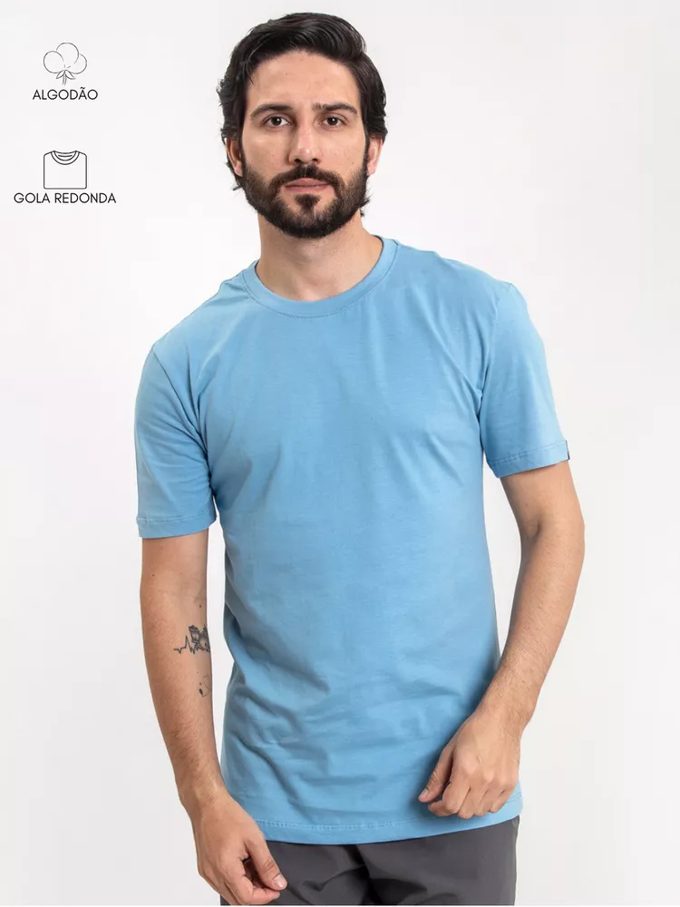 Camiseta Masculina Basic Azul... - Bronzo