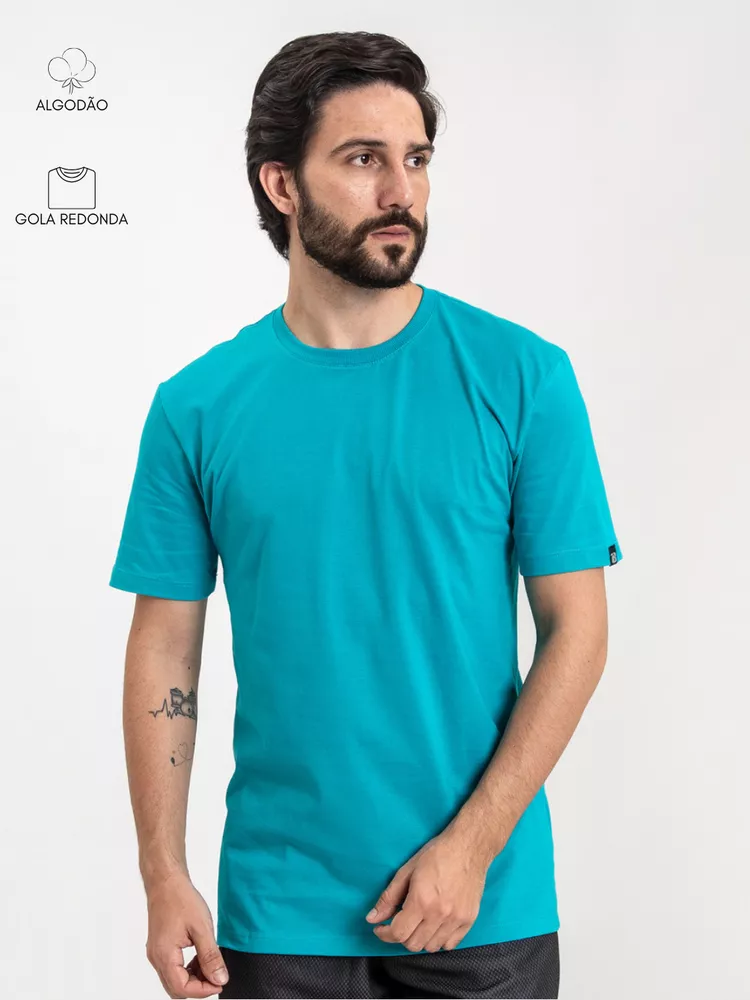 Camiseta Masculina Basic Azul... - Bronzo