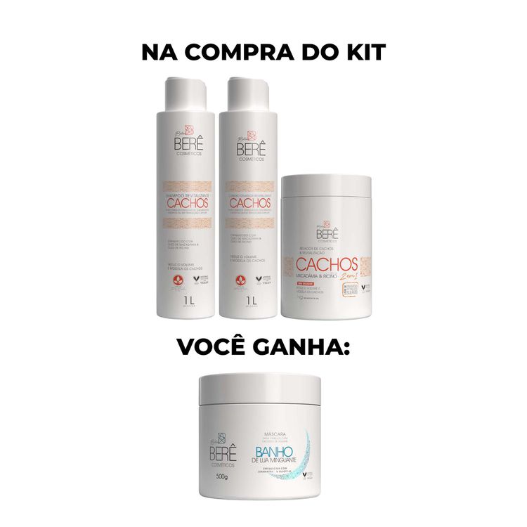 Kit Cachos Revitalização (Macadâmia e Rícino) Ganhe uma Máscara Banho de lua