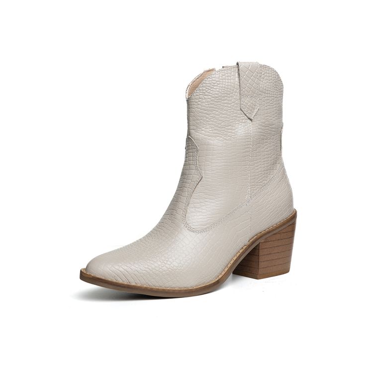 Bota Western Laura Croco Off White - LAURA-CROCO O... - KUENTO SHOES