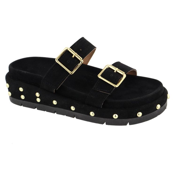 Flatform Lolla Camurça Preta - LOLLA-CAMURÇA PRETA... - KUENTO SHOES