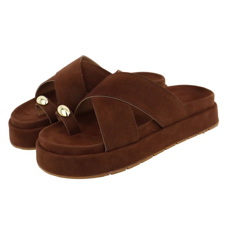 Flatform Anitta Camurça Marrom - ANITTA-CAMURÇA MA... - KUENTO SHOES