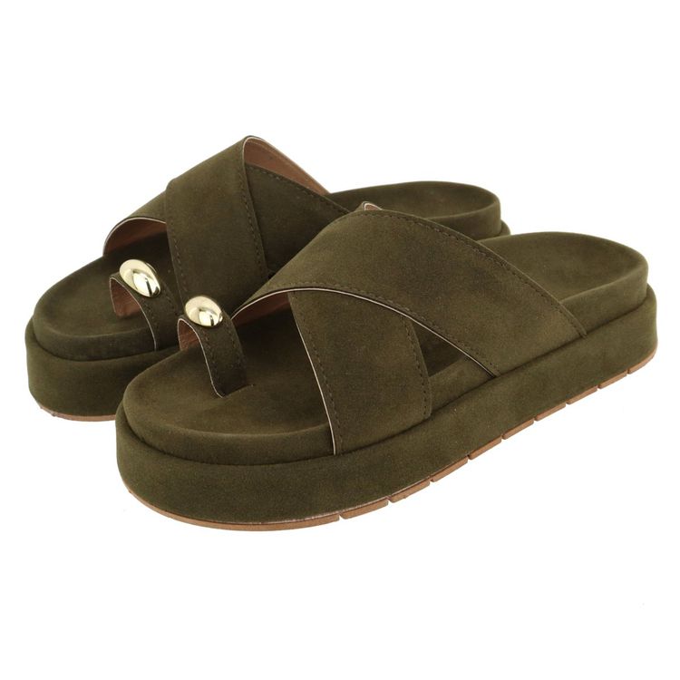 Flatform Anitta Camurça Verde Musgo - ANITTA-CAMUR... - KUENTO SHOES
