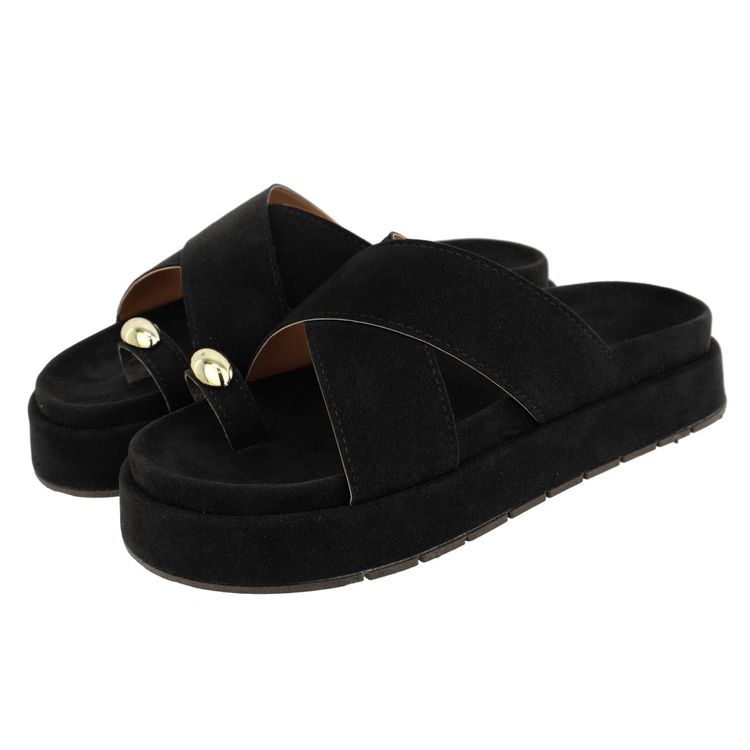 Flatform Anitta Camurça Preta - ANITTA-CAMURÇA PRE... - KUENTO SHOES