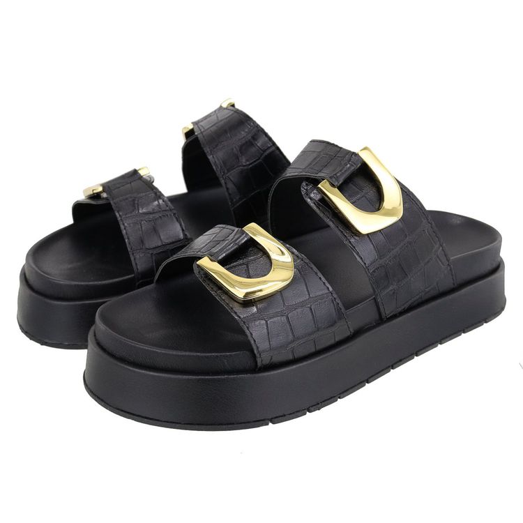 Flatform Rubi Croco Preto - RUBI-PRETA - KUENTO SHOES