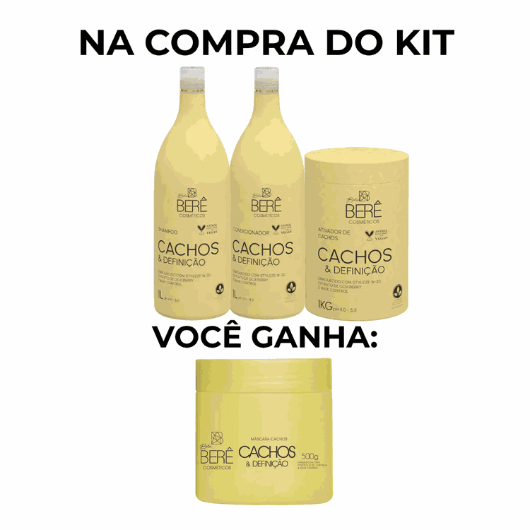 Compre e ganhe (kit Cachos e definição litro (sh, cond e ativador) ganhe máscara cachos e definição 500g)