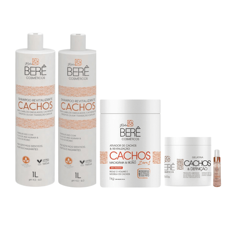 Kit Cachos Revitalização (Macadâmia e Rícino) + Gelatina Cachos e Definição e Repair Touch