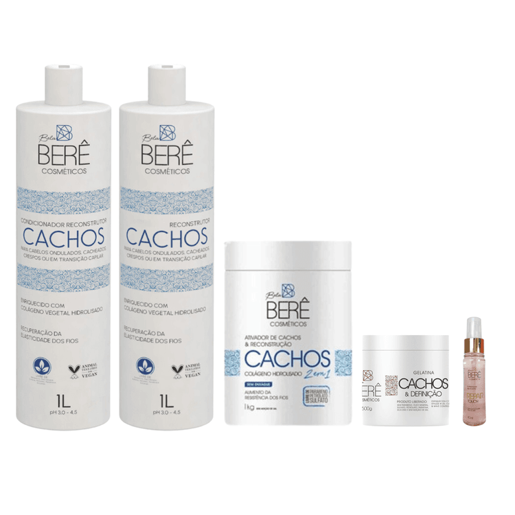 Kit Cachos Reconstrução (Colágeno Hidrolisado) + Gelatina Cachos e Definição e Repair Touch