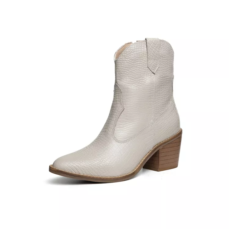 Bota Western Laura Croco Off White - LAURA-CROCO O... - KUENTO SHOES