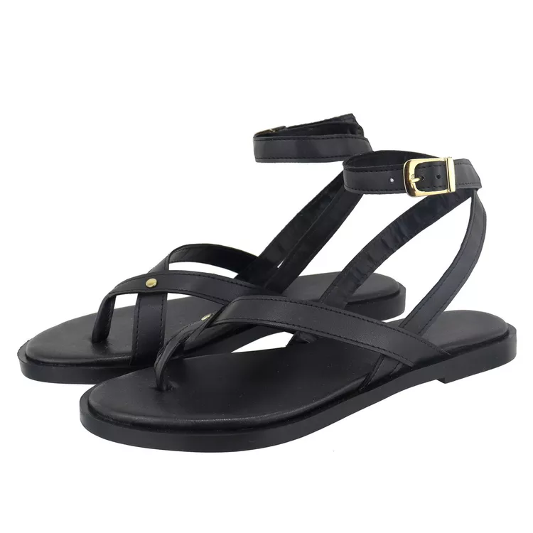 Flat Rasteira Maju Preta - MAJU-PRETA - KUENTO SHOES