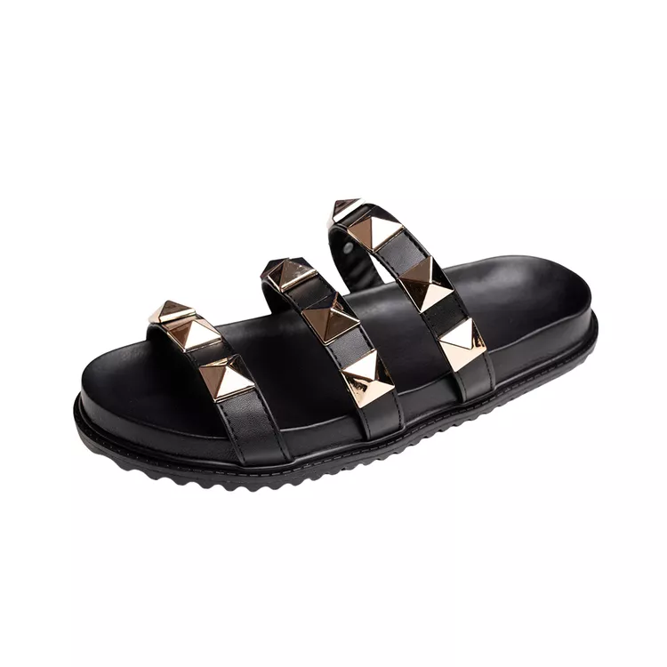 Flat Pirâmide Valentina Rasteira Preta - VALENTINA... - KUENTO SHOES