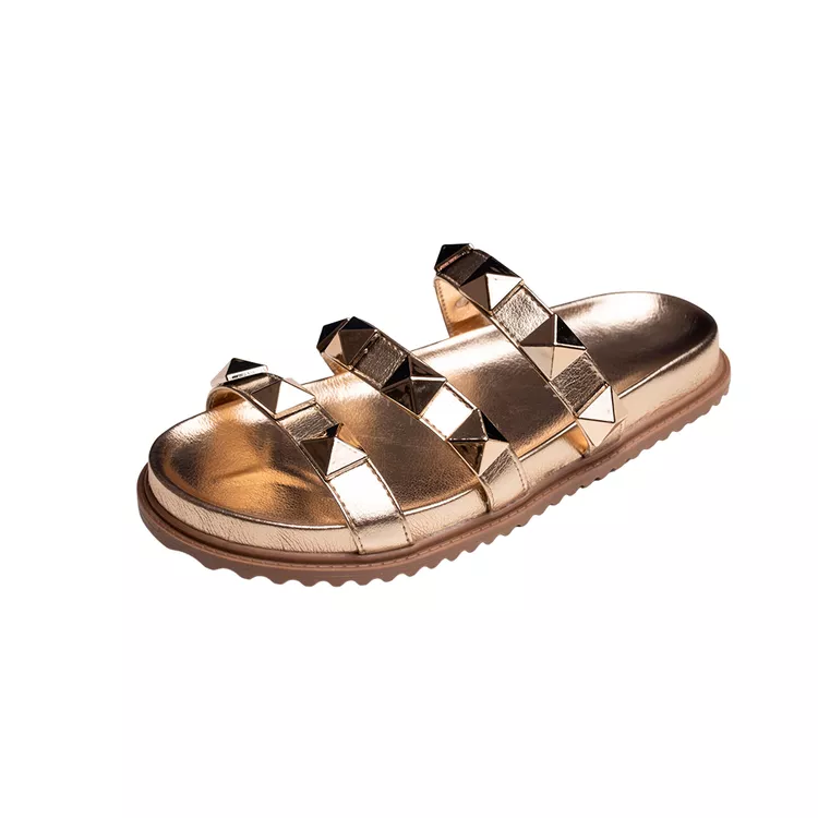 Flat Pirâmide Valentina Rasteira Ouro Light - VALE... - KUENTO SHOES