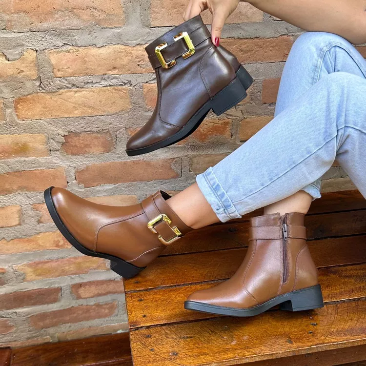 Bota Mara Conhaque Couro Legitmo - MARA-CONHAQUE - KUENTO SHOES