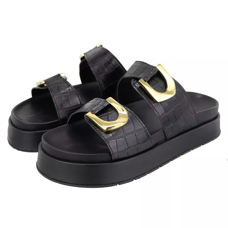 Flatform Rubi Croco Preto - RUBI-PRETA - KUENTO SHOES