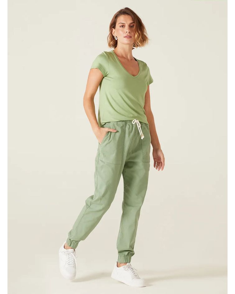 Blusa Básica Feminina Mullet Decote V Em Viscose Stretch Verde