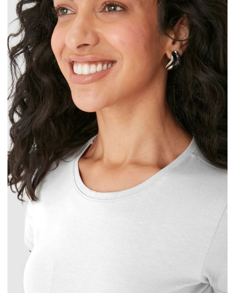 Blusa Básica Feminina Decote Redondo Em Algodão Branco