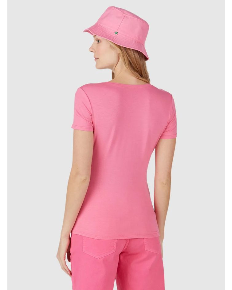Blusa Básica Feminina Decote V Em Viscose Stretch Rosa