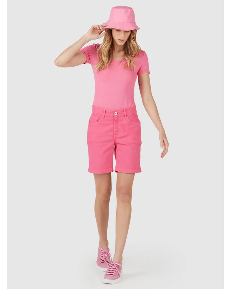Blusa Básica Feminina Decote V Em Viscose Stretch Rosa