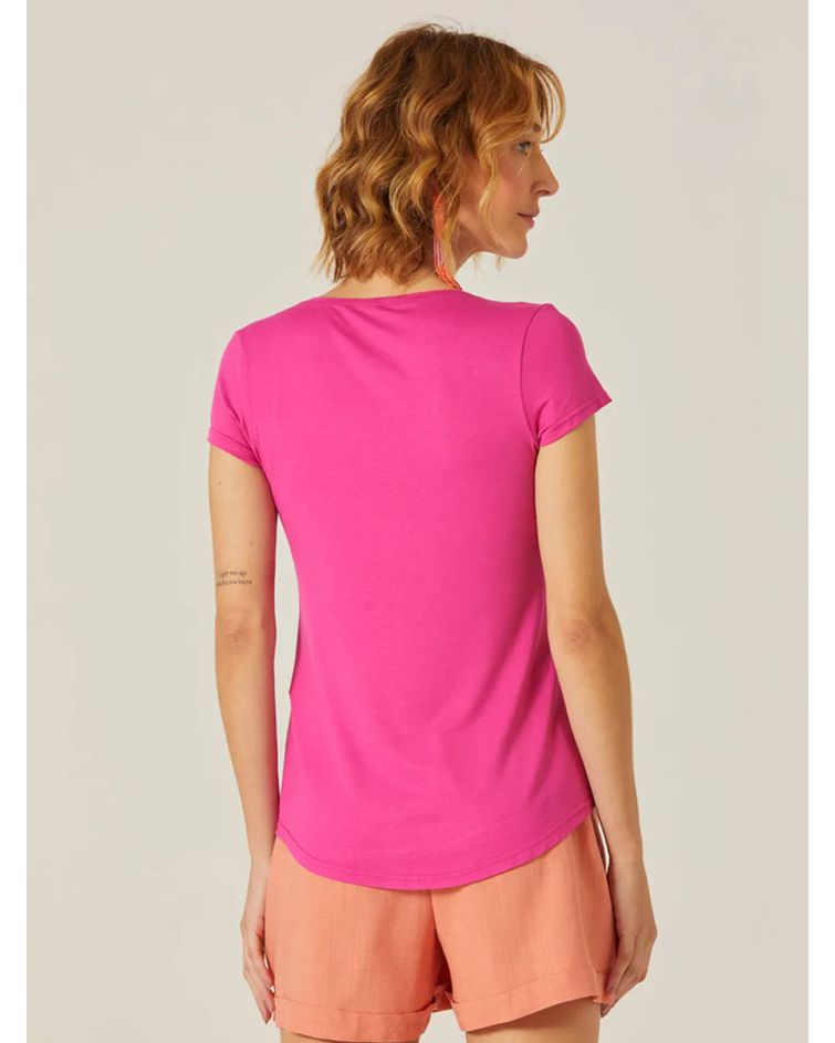Blusa Básica Feminina Mullet Decote V Em Viscose Stretch Pink