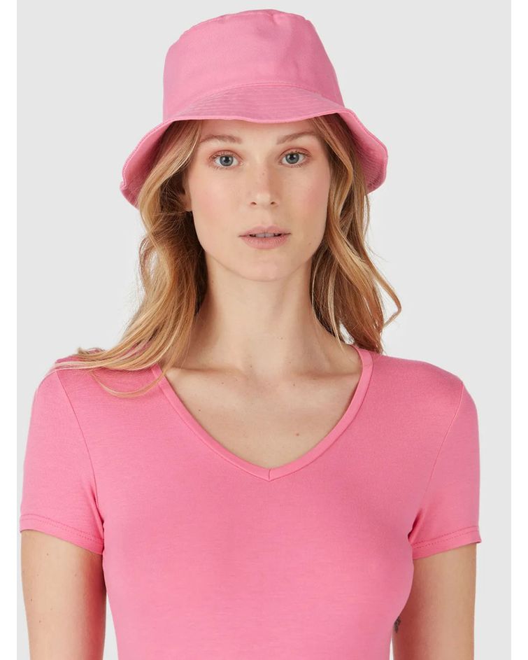 Blusa Básica Feminina Decote V Em Viscose Stretch Rosa