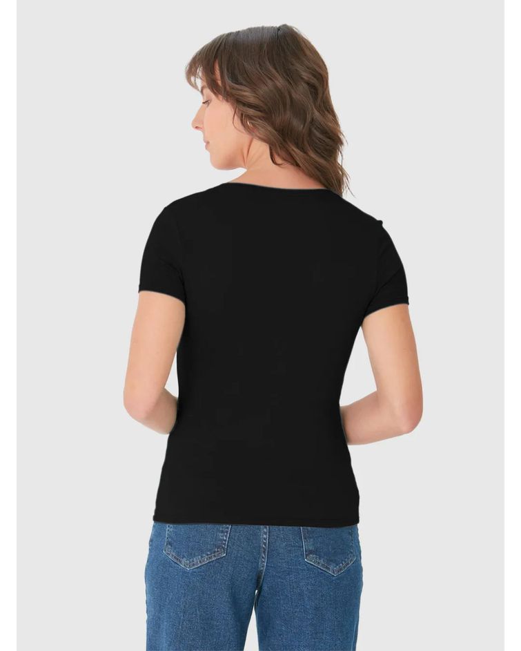 Blusa Básica Feminina Decote V Em Viscose Stretch Preto