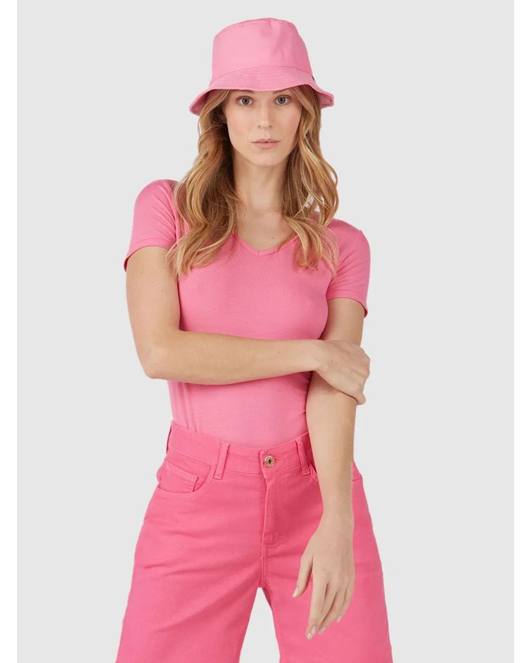 Blusa Básica Feminina Decote V Em Viscose Stretch Rosa