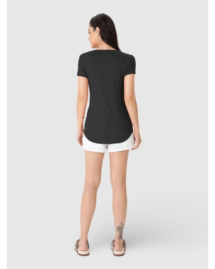 Blusa Básica Feminina Mullet Decote V Em Viscose Stretch Preto