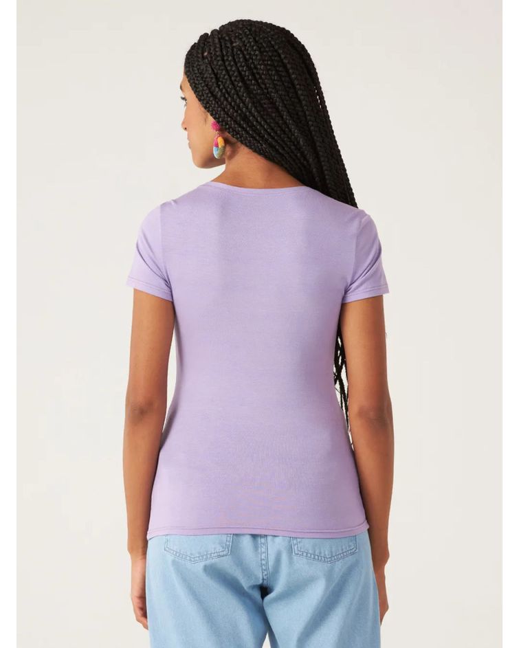 Blusa Básica Feminina Decote V Em Viscose Stretch Lilás