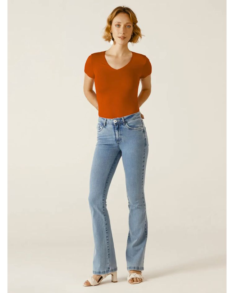 Blusa Básica Feminina Decote V Em Viscose Stretch Terracota