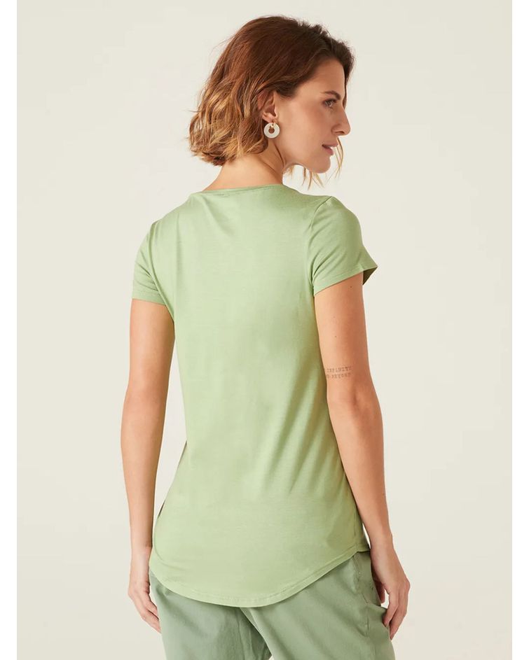 Blusa Básica Feminina Mullet Decote V Em Viscose Stretch Verde