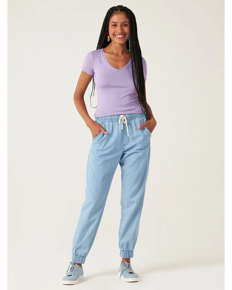 Blusa Básica Feminina Decote V Em Viscose Stretch Lilás