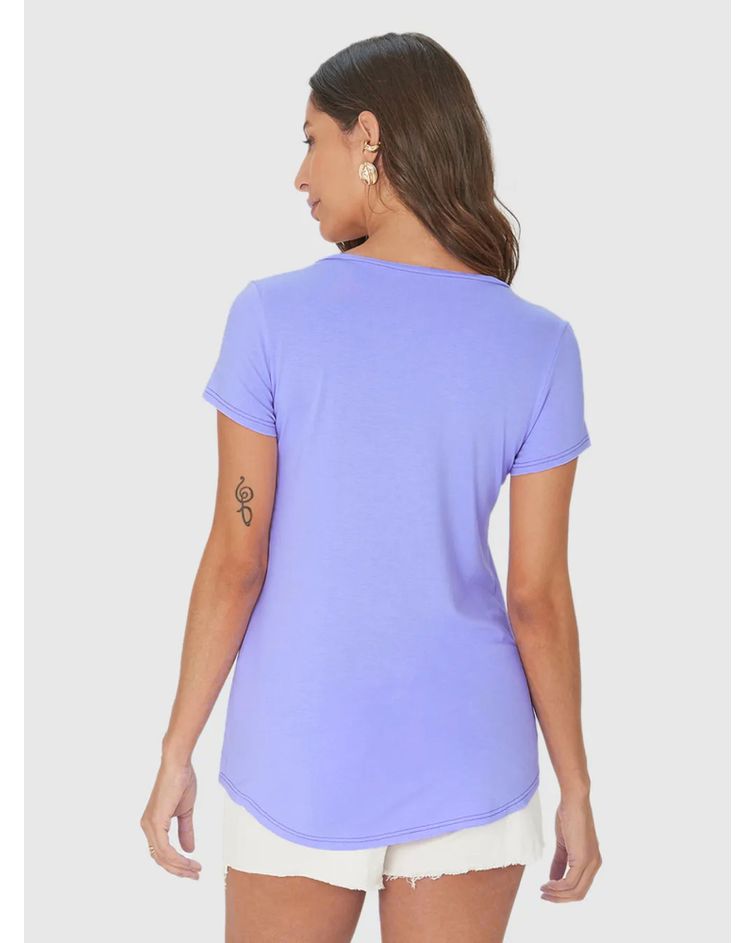 Blusa Básica Feminina Mullet Decote V Em Viscose Stretch Lilás