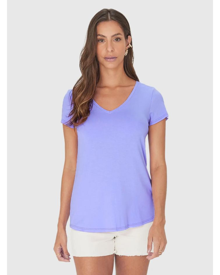Blusa Básica Feminina Mullet Decote V Em Viscose Stretch Lilás