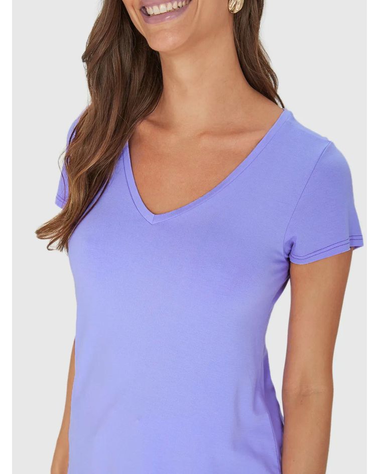 Blusa Básica Feminina Mullet Decote V Em Viscose Stretch Lilás